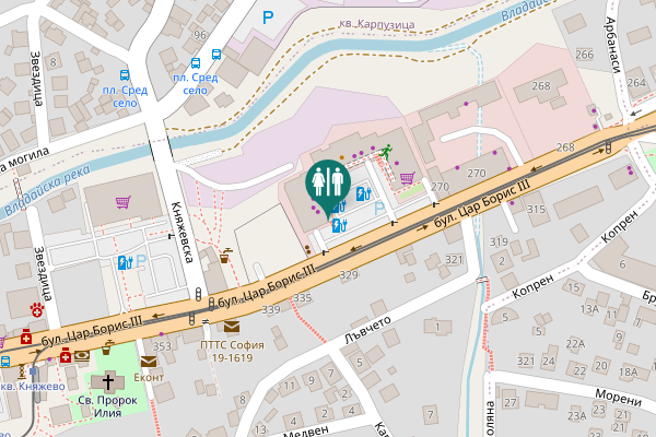 Map showing location of Tsar Boris III Blvd. Toilet