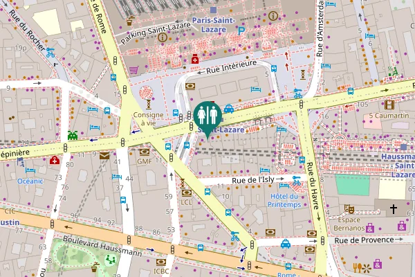 Map showing location of Rue Saint-Lazare 123 Toilet