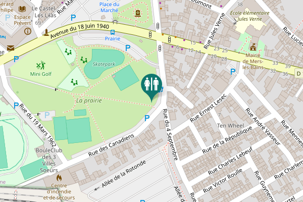 Map showing location of Rue des Canadiens Toilet