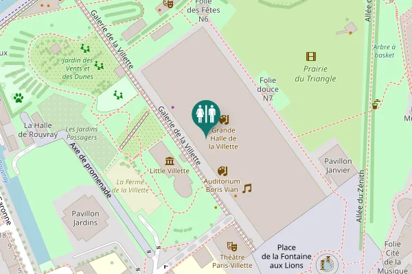 Map showing location of Galerie de la Villette Toilet