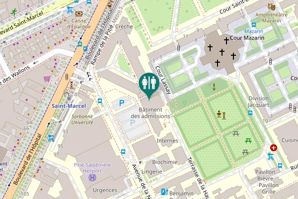 Map showing location of Accès Pitié Toilet