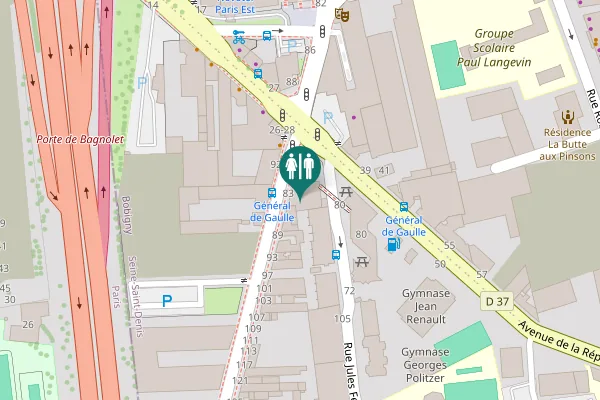 Map showing location of Avenue Gallieni 83 Toilet