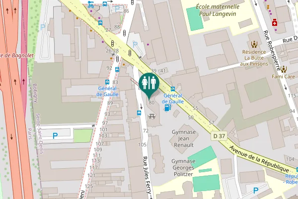 Map showing location of Rue Jules Ferry 80 Toilet
