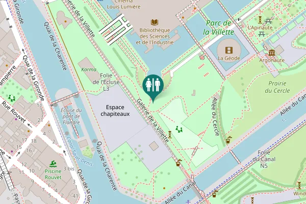 Map showing location of Galerie de la Villette Toilet