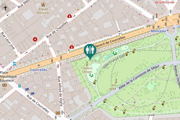 Map showing location of Boulevard de Courcelles Toilet
