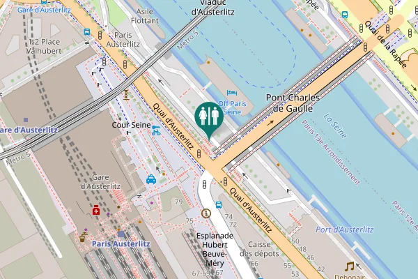Map showing location of Quai d'Austerlitz Toilet
