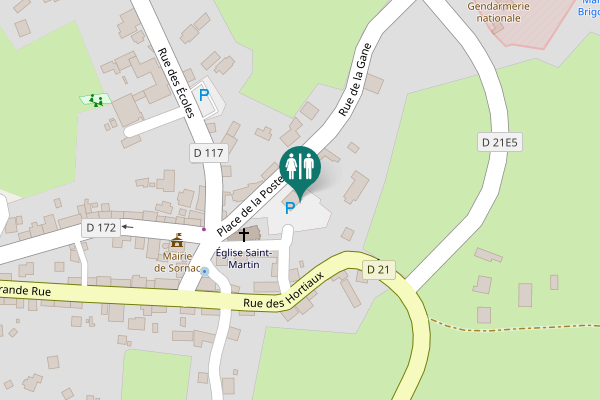 Map showing location of Sornac Toilet