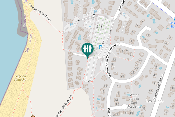Map showing location of Sentier de la Dune Toilet