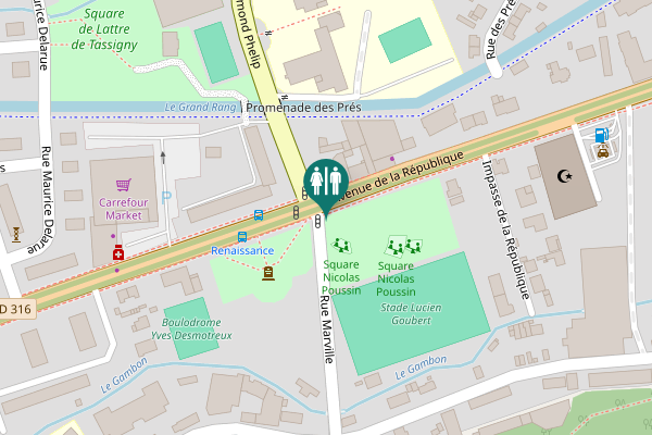 Map showing location of Rue Marville Toilet