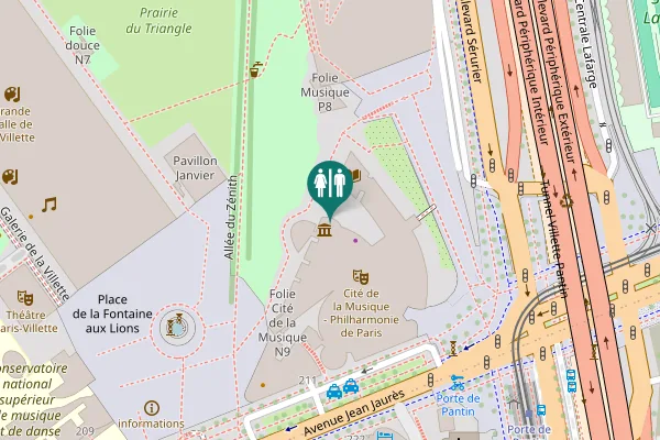 Map showing location of Avenue Jean Jaurès 221 Toilet