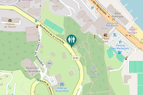 Map showing location of Boulevard de la Corniche Toilet