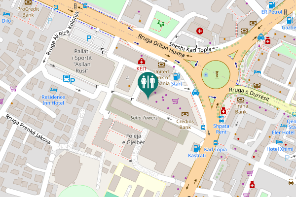 Map showing location of Tirana Toilet