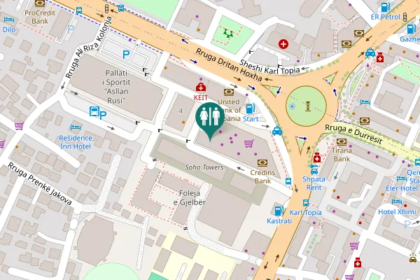 Map showing location of Tirana Toilet