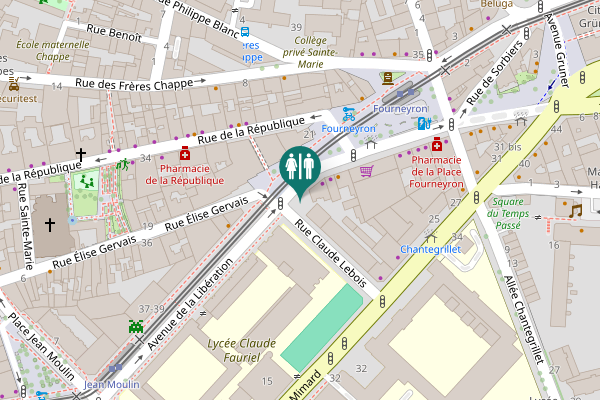 Map showing location of Place Fourneyron Toilet