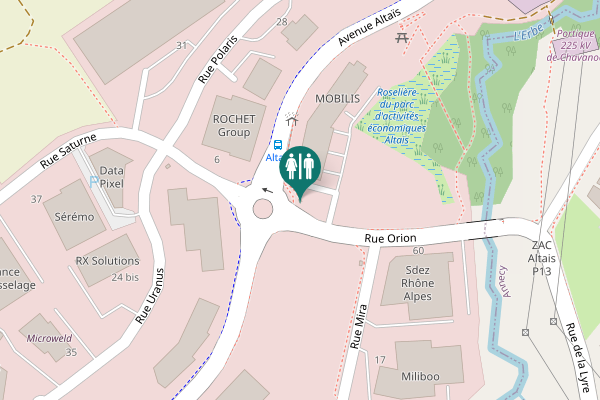 Map showing location of Rue Orion Toilet