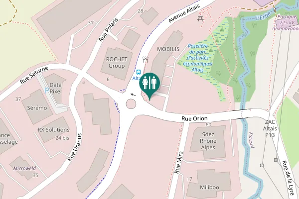 Map showing location of Rue Orion Toilet