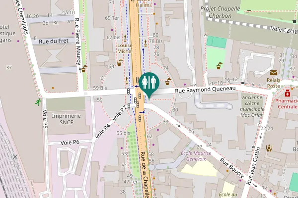 Map showing location of Rue de la Chapelle Toilet