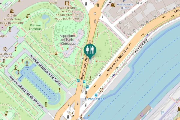Map showing location of Avenue des Nations-Unies Toilet