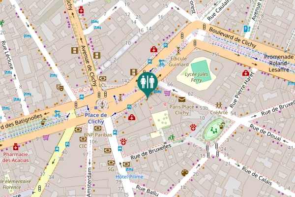 Map showing location of Place de Clichy 10 Toilet