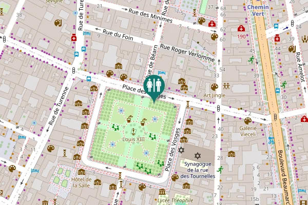 Map showing location of Place des Vosges 28 Toilet