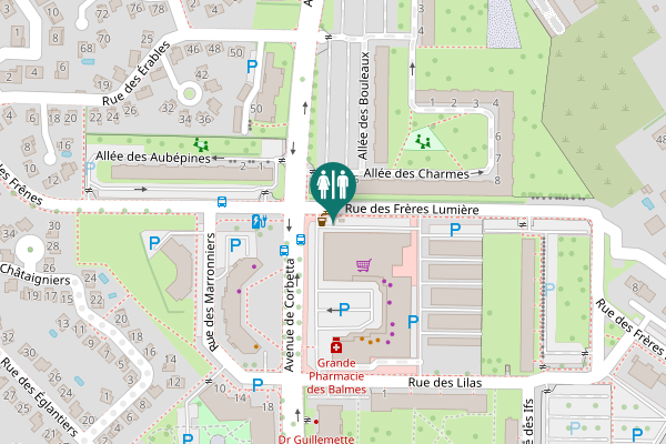 Map showing location of Rue des Frères Lumière Toilet