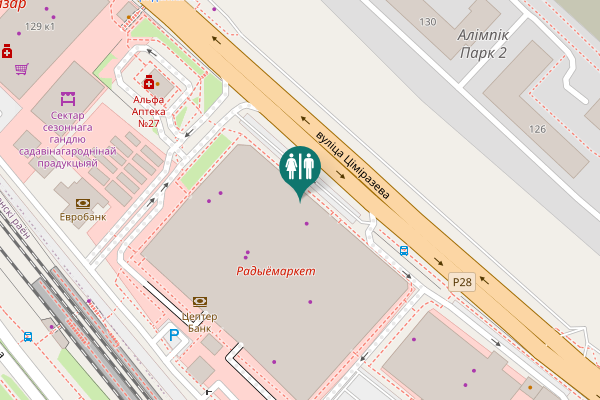 Map showing location of вуліца Ціміразева 127 пав. E1 Toilet