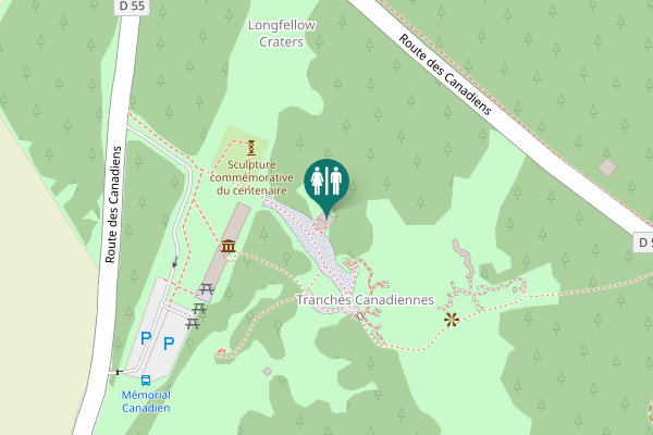 Map showing location of Vimy Memorial Trenches Footpath Toilet