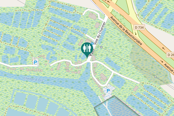 Map showing location of Voie du Chantier Toilet