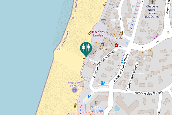 Map showing location of Soorts-Hossegor Toilet